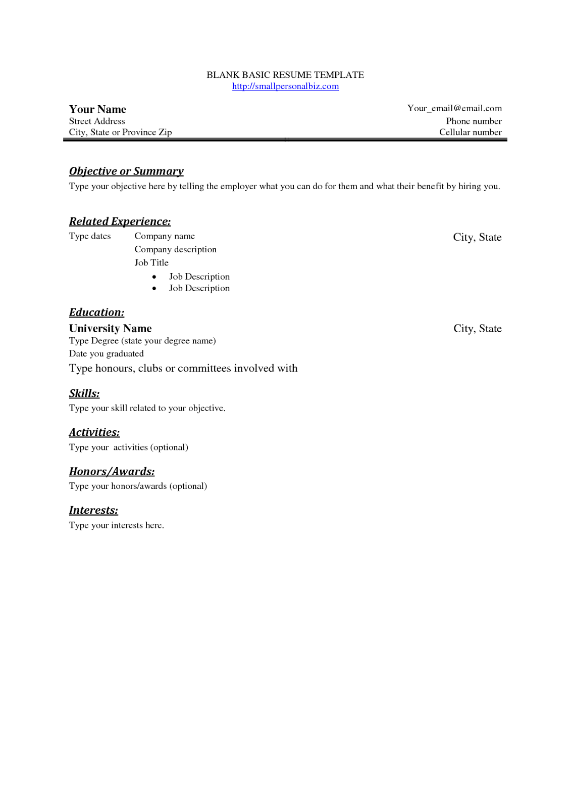 Filll in the blank resume
